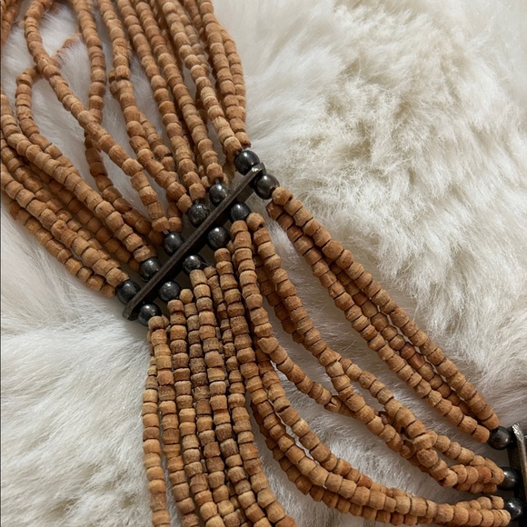 Vintage Beaded Wood Elegant Brown Choker Necklace - Picture 11 of 16